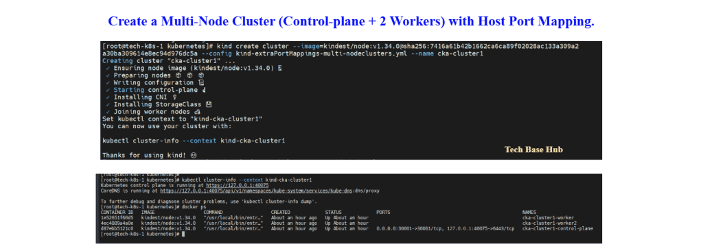 Create a Multi-Node Cluster (Control-plane + 2 Workers) with Host Port Mapping.